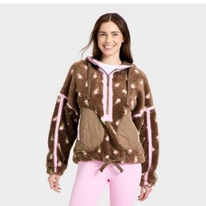 JoyLab Brown and Pink Floral Teddy Jacket